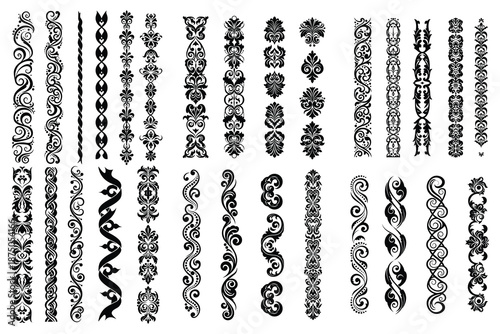 Ornate Filigree Vertical Border Collection Graphic Design Divider Element Set