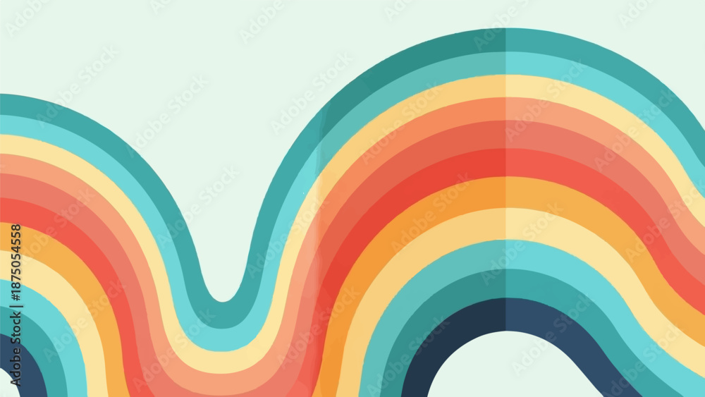 Obraz premium Colorful undulating waves in a retro palette flow across a light, muted green background