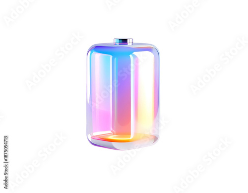 Holographic battery icon, glowing with charge, against a black backdrop