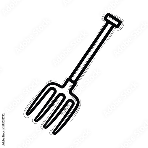 Vector illustration icon a simple line drawing of a garden fork with a long handle and three prongs isolated on white background