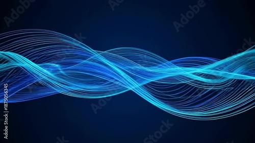 Ethereal blue waves of light flow across a dark, digital expanse