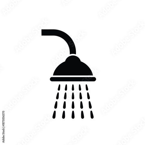 Vector illustration icon black silhouette of a shower head with water droplets isolated on white background for design and decoration purposes easily