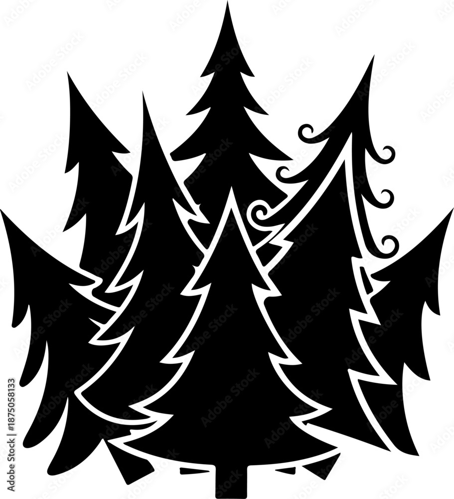 Obraz premium Evergreen Pine Tree Silhouette Collection Isolated on White Background