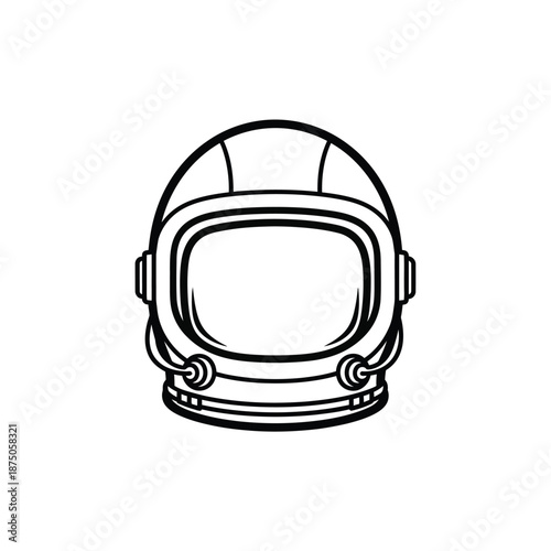 Vector illustration icon black and white line drawing of an astronaut helmet on white background