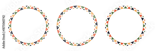 Mexican pattern circle frame. African ethnic motif border. Aztec triangular ornament round frame. Mexican text frame. African ethnic culture ornament. Vector illustration isolated on white background.