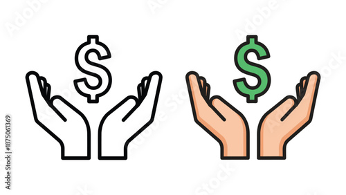 Dollar sign between hands illustration