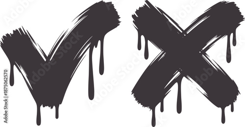 Bold dark grey dripping check mark and cross symbols