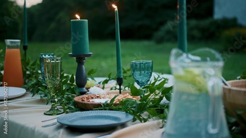 Beautifully laid festive table for an outdoor party