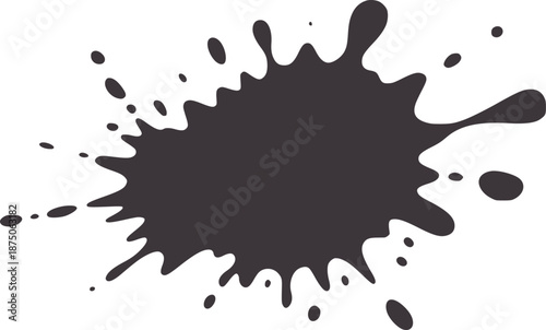 Dark gray ink splash with many small droplets paint splatter