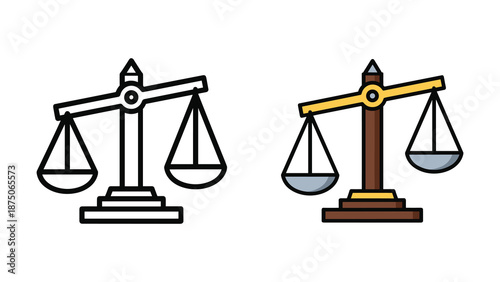 Balance scale illustration with different designs