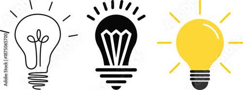 Light bulb icon. Creative idea and inspiration concept. Energy and thinking symbol. Idea sign symbol. Bulb icon collection. Vector illustration
