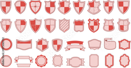 Collection of 36 unique heraldic shields with various designs and patterns