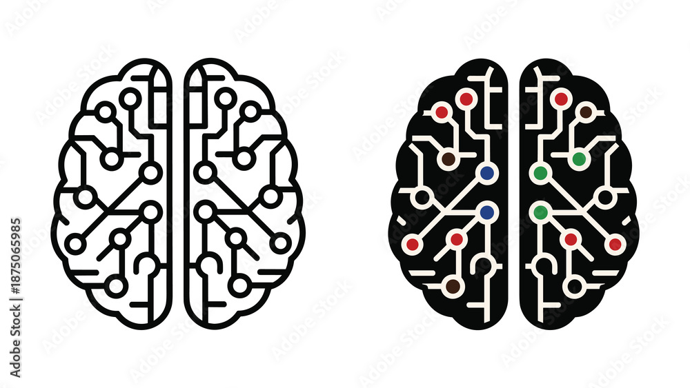 Fototapeta premium Human brain circuitry illustration with active and inactive states