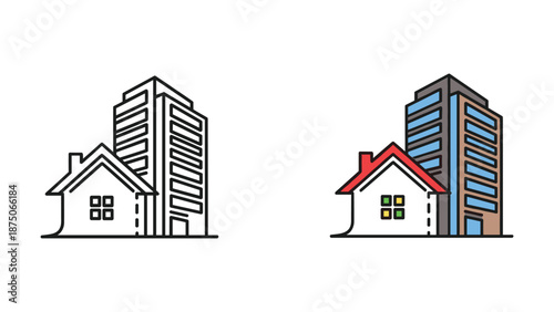 House and building illustration in different style