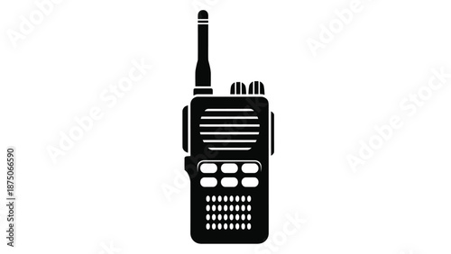 black and white image of a handheld two way radio device
