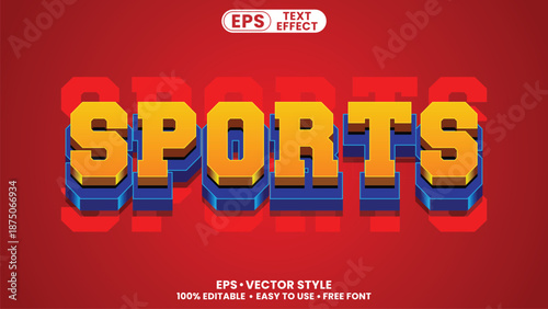 Bold 3D editable sports vector text effect for championship posters, athletic branding, and team logos.