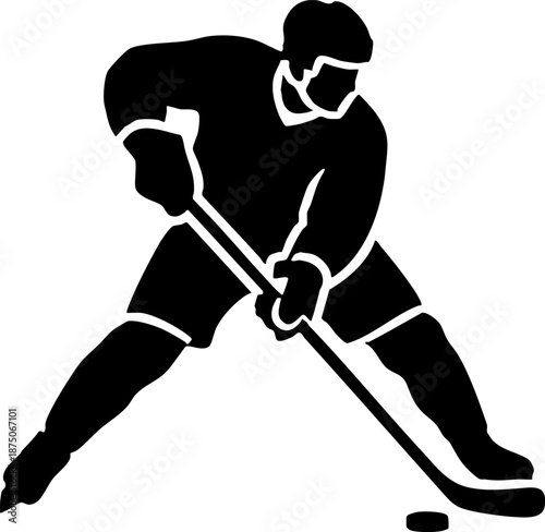 Ice Hockey Player Action Silhouette Icon Graphic