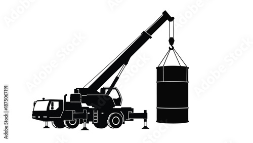 a crane is lifting a large cylindrical object