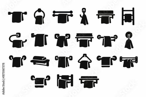 Variety of towel rack silhouettes in black and white