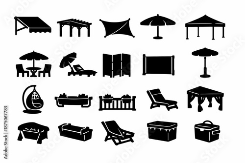 Collection of outdoor furniture and patio accessories silhouettes