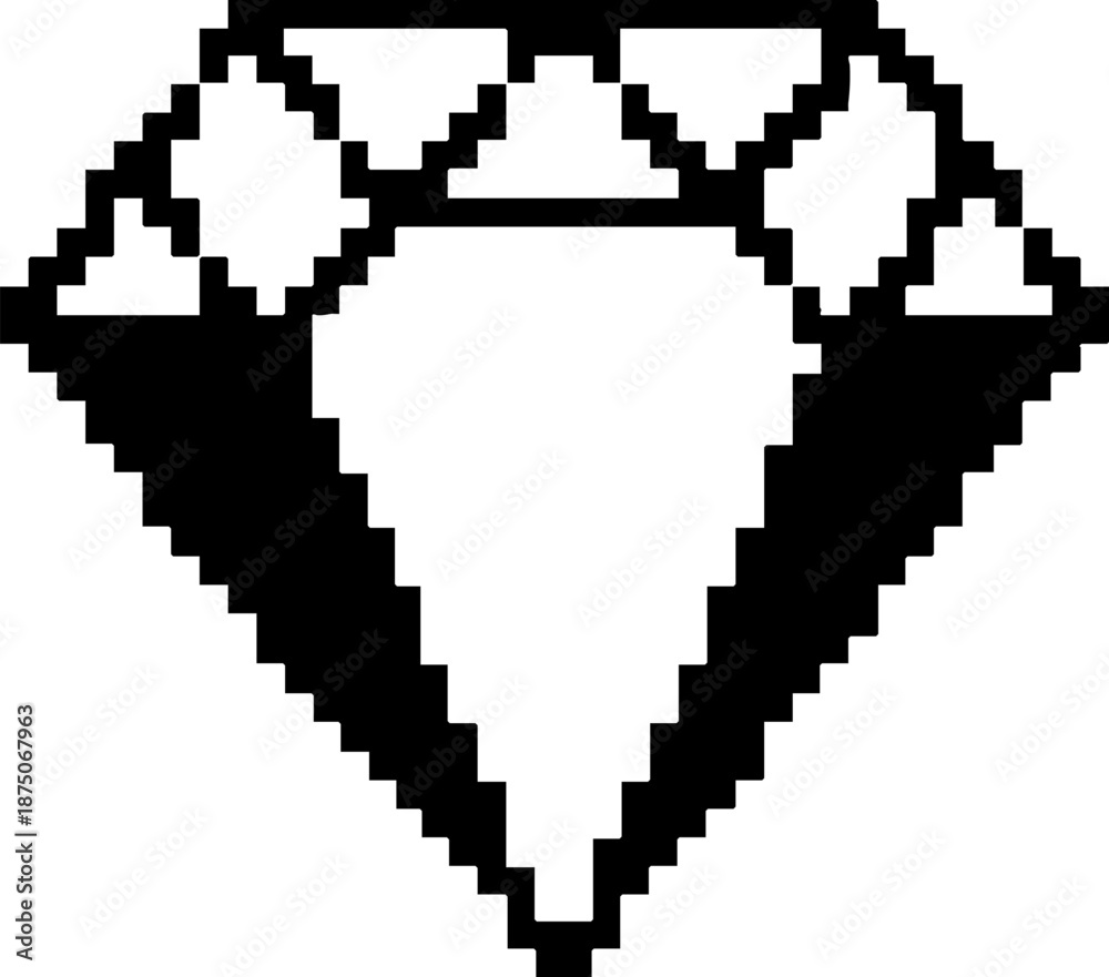 Fototapeta premium Pixelated Black and White Diamond Gemstone Icon Symbol
