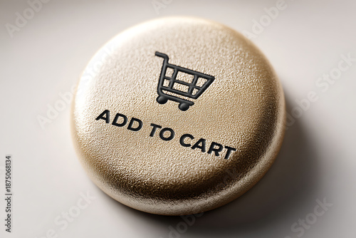 Golden add to cart button with shopping cart icon closeup