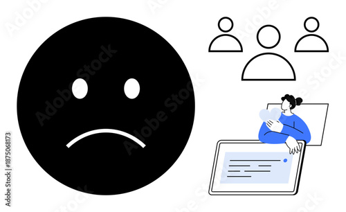 Emotional communication concept. A sad emoticon highlights emotions in interpersonal and online communication. Emotional impact is key in user interactions and engagement. Ideal for education