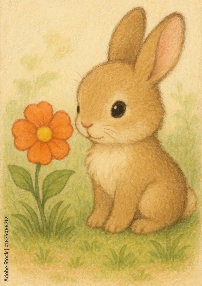 Obraz premium Cute bunny with orange flower