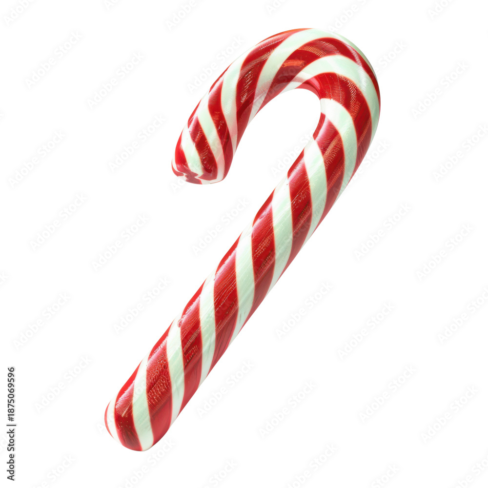 Obraz premium Red and white striped candy cane 3D illustration isolated on Transparent Background