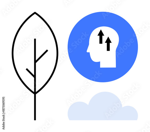 Personal growth concept. Personal growth ed by a mind with upward arrows, a tree leaf, and a cloud. Personal growth, mindfulness, and sustainability. Great for environmental, wellness