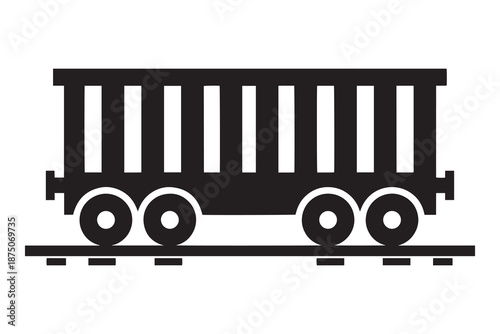 Black silhouette of a train freight car on tracks