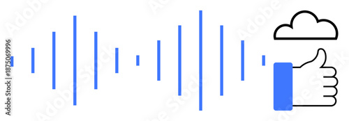 Audio waveforms. Audio waveforms control communication data and media . Audio waveforms enhance cloud storage experiences and communication. For media, technology, cloud computing, approval
