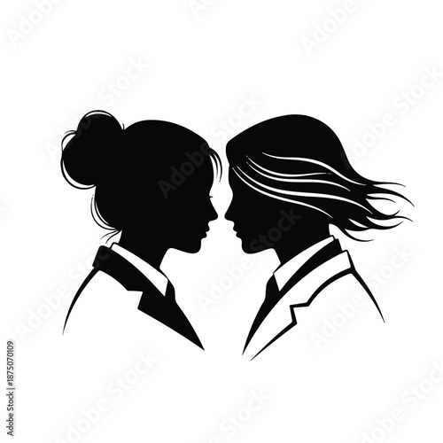 Two business professionals facing each other in a professional setting illustration