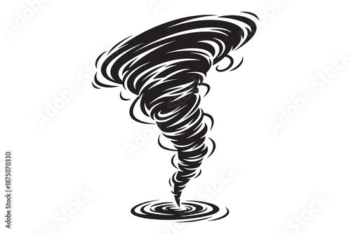Black tornado swirling on isolated white background