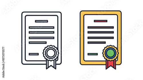Certificate icon set with ribbon and seal