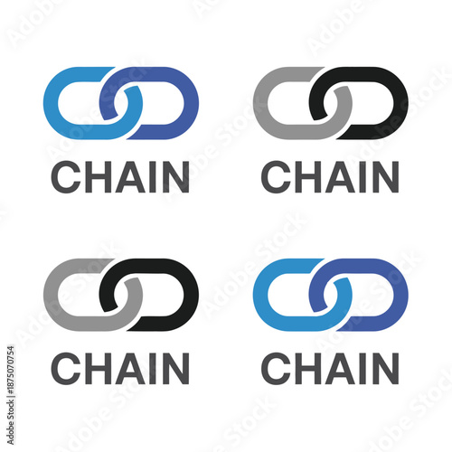 Set of chain link logos with text on white background