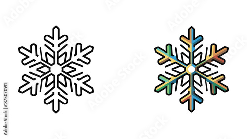 Simple snowflake illustration with colorful variation