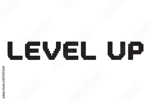 Pixelated level up text on white background