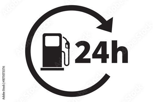 24 hour fuel station sign with gas pump icon