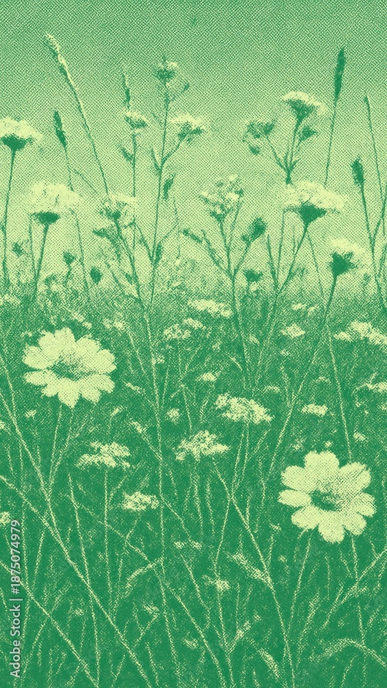 Naklejka premium Vintage green floral meadow mobile wallpaper
