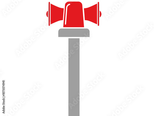 A bold safety alarm icon with a red bell on a gray pole. ?Safety Alarm Disaster Alert? text below. Clean, graphic design, suitable for informational graphics.