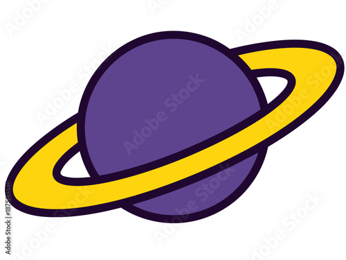 A stylized purple Saturn planet icon with a yellow ring. Clean, modern design. Perfect for space, astronomy, or digital themes. Vector illustration.