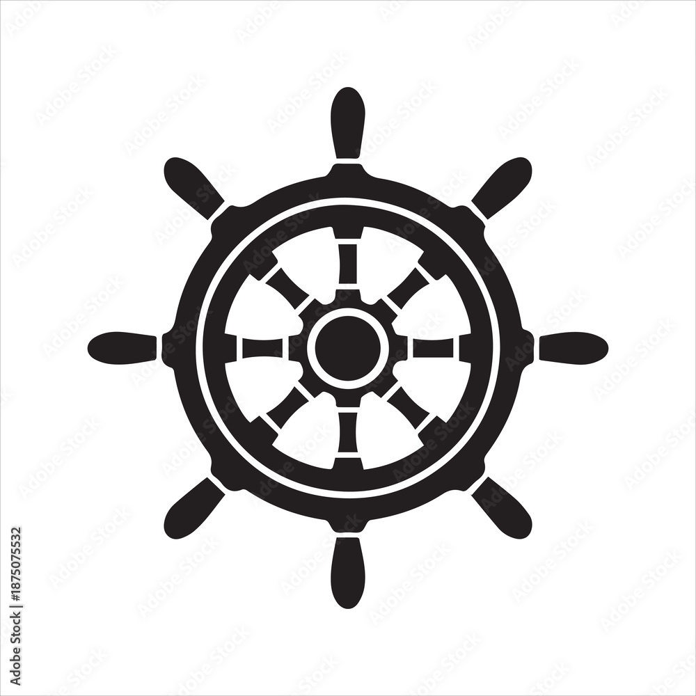 Fototapeta premium Ship Wheel Silhouette Icon – Nautical Steering Vector Illustration