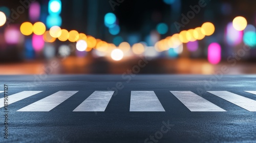 Urban street scene with pedestrian crossing marked clearly for safety and traffic flow.