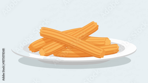 An inviting illustration features a pile of golden, ribbed churros arranged neatly on a white plate