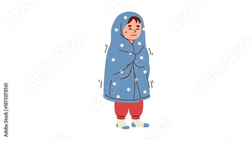 Animated Person Shivering From Cold Wrapped In A Blue Blanket