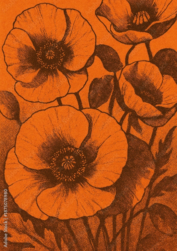 Naklejka premium Vintage floral illustration poppies