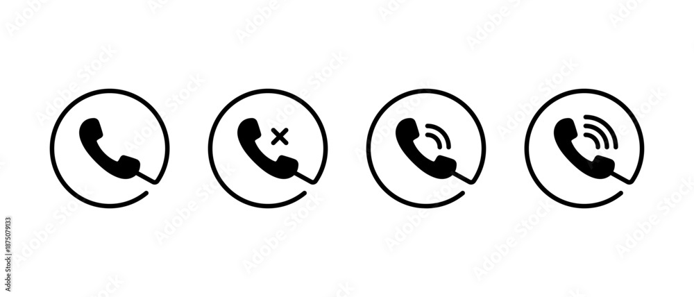 © ElsaNur - Phone call action icon with incoming and missed call symbol. Telephone communication sign