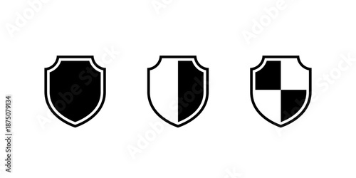 Shield protection icon set in flat style. Security, privacy, and defense symbol