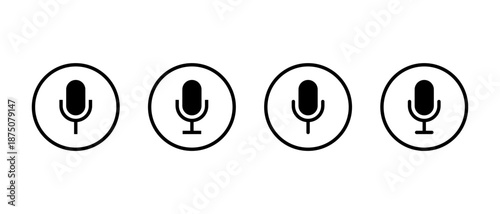 Microphone, mic icon set in circular outline. Audio recording and voice input symbol